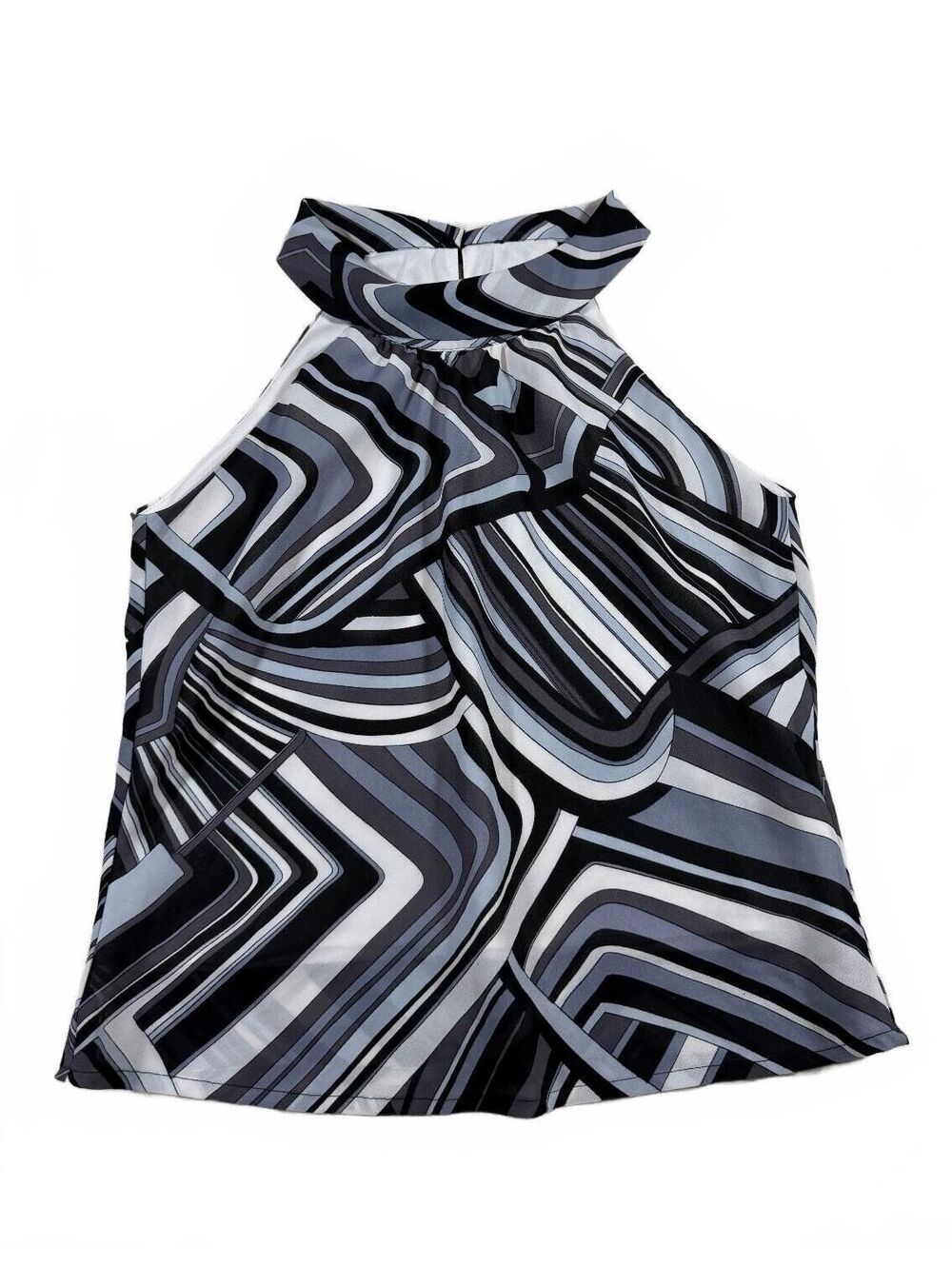 Erica USA Y2K Vintage Black Gray White Swirl pattern Halter Top Tank Size S